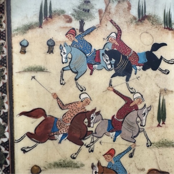 Vintage Persian Khatam Marquetry Polo Players Trinket Jewelry Box 6.5”x 4” - Picture 9 of 14